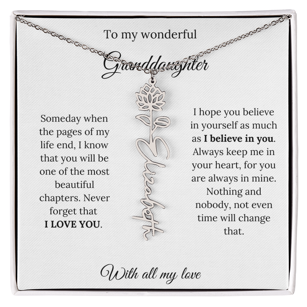 To My Granddaughter Necklace – Custom Floral Keepsake Jewelry Gift from Grandma & Grandpa