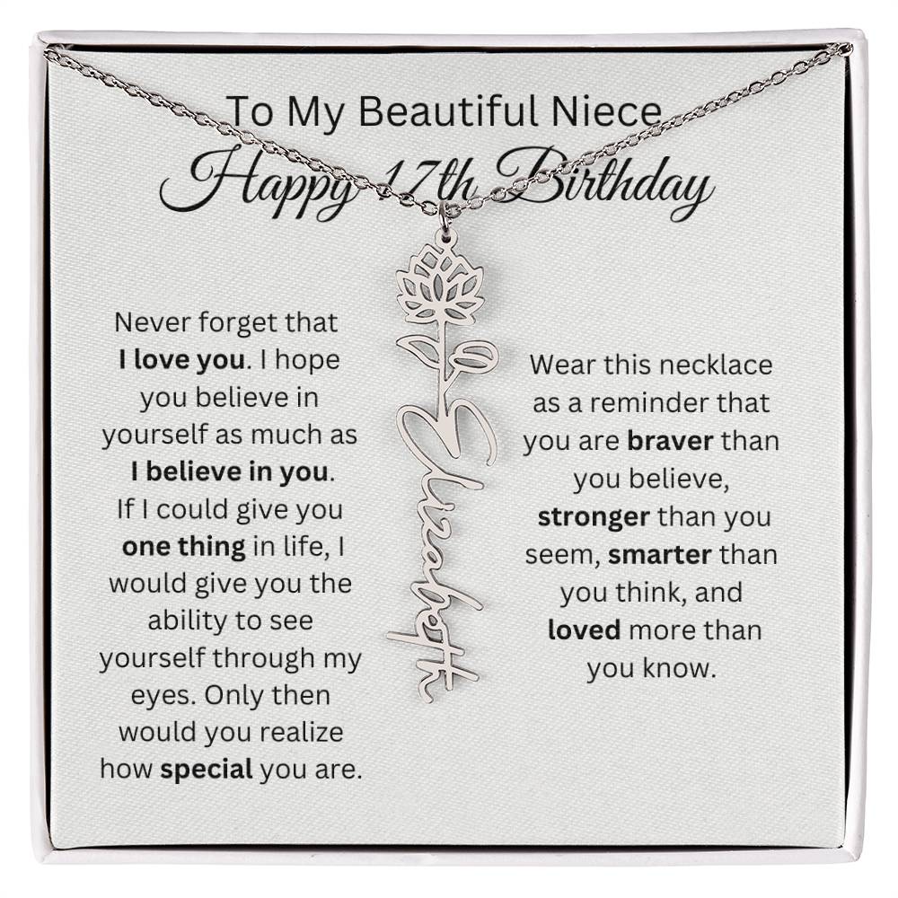 To My Beautiful Niece Happy 17th Birthday - Flower Name Necklace