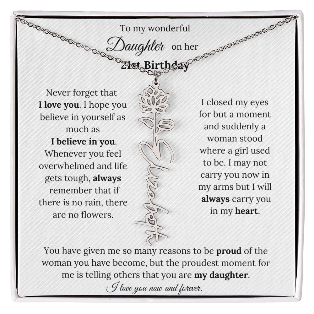 Custom Birth Flower Name Necklace To My Daughter On Her 21st Birthday