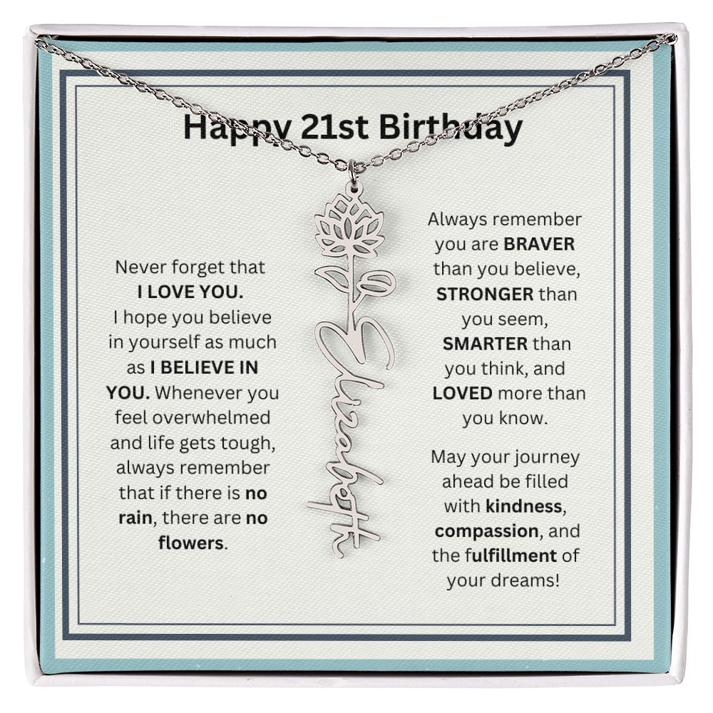 21st  Personalized Birthday Gift - Flower Name Necklace