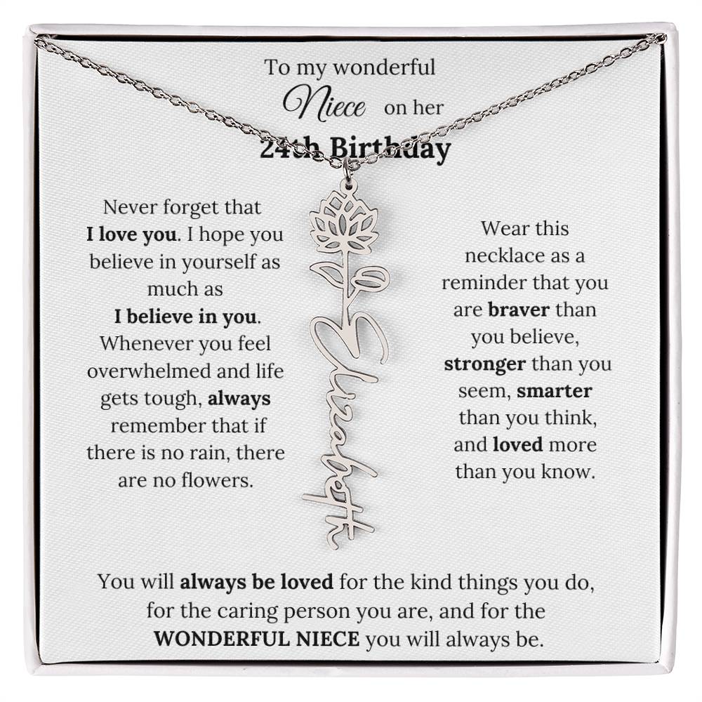 To My Wonderful Niece Happy 24th Birthday | Flower Name Necklace