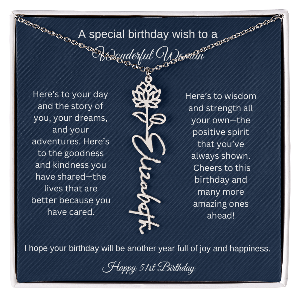 51st Birthday Gift Idea - Flower Name Necklace