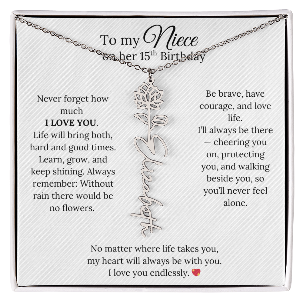 15th Birthday Gift from Aunt - Personalized Birth Flower Name Necklace