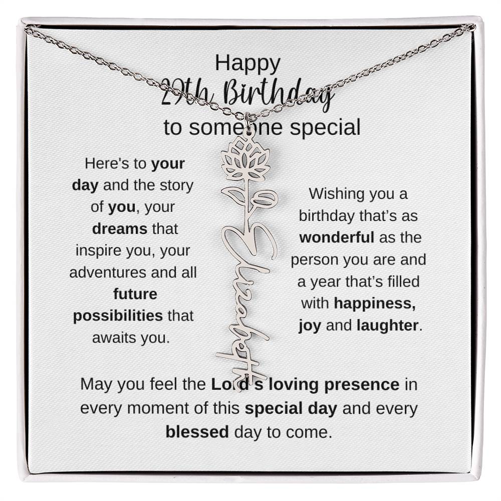 Happy 29th Birthday To Someone Special - Flower Name Necklace