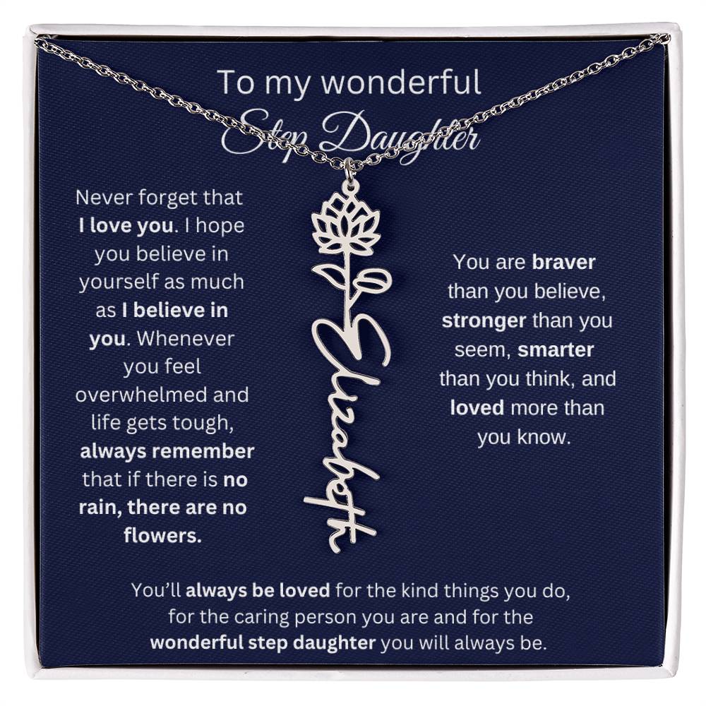 To My  Bonus Daughter Birthmonth Flower Necklace 4