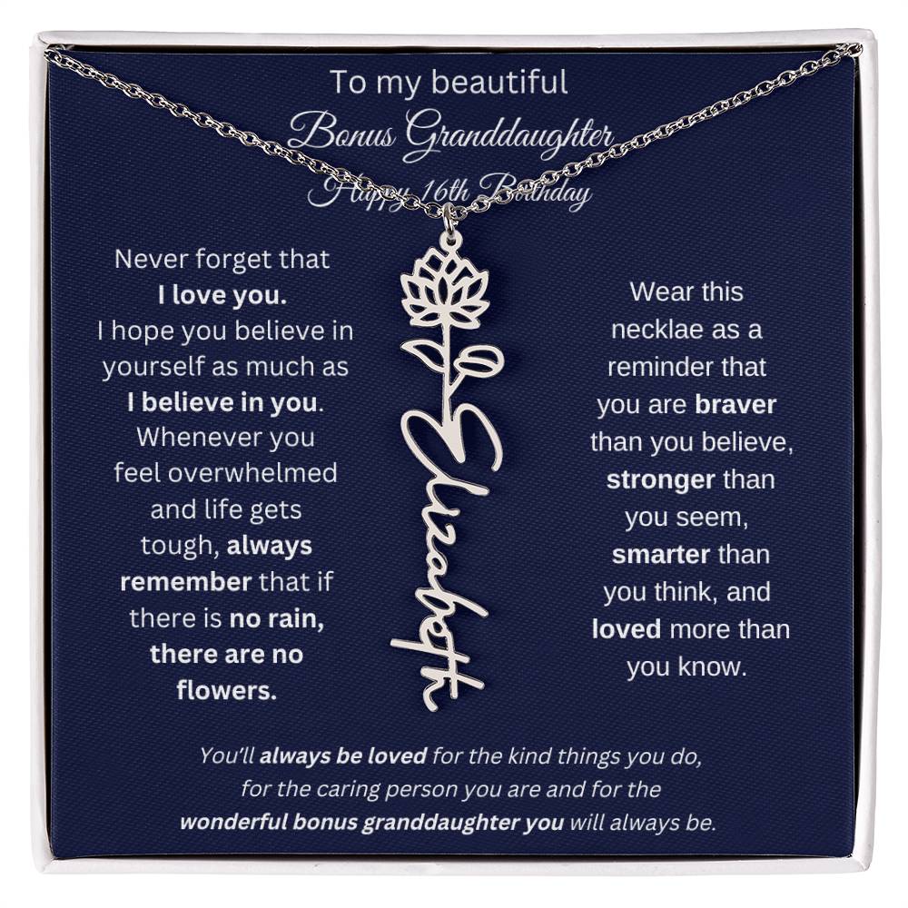 16th Birthday Bonus Granddaughter Gift | Personalized Flower Name Necklace