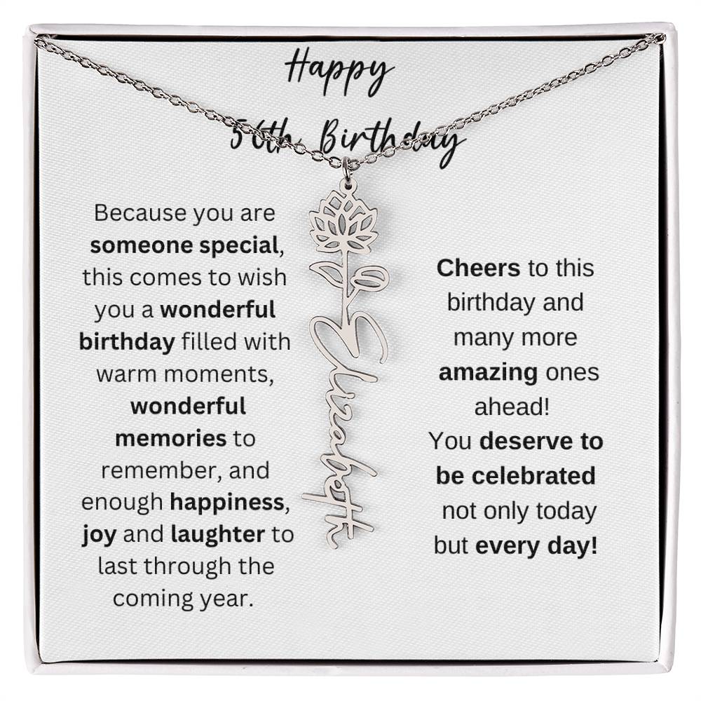 Happy 56th Birthday - Flower Name Necklace