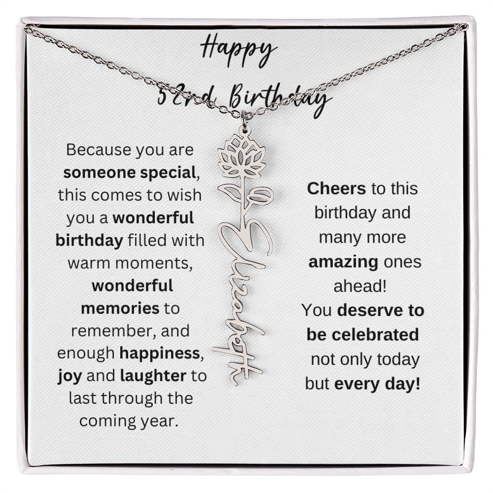 Happy 52nd Birthday - Flower Name Necklace