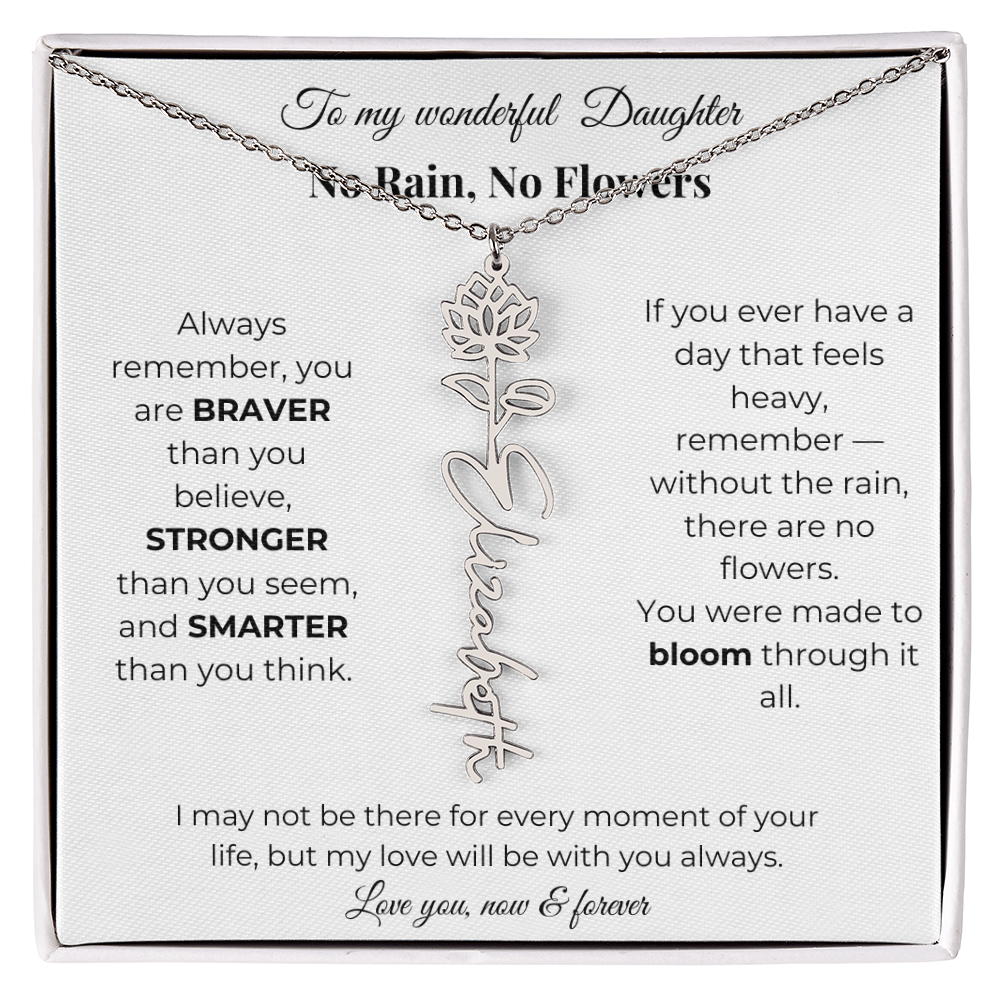 Daughter Gift Birth Flower Name Necklace with Message Card