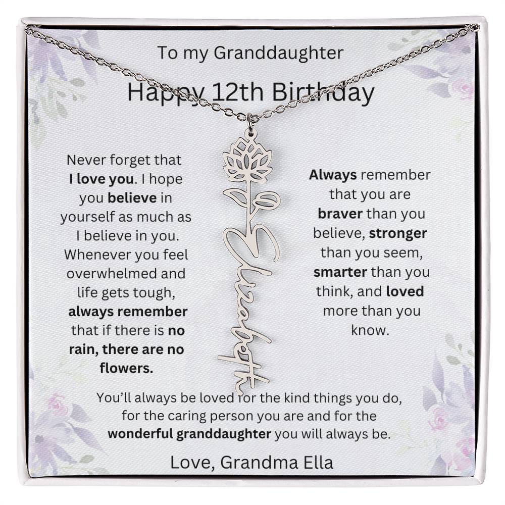 To My Granddaughter - Happy 12th Birthday | Flower Name Necklace