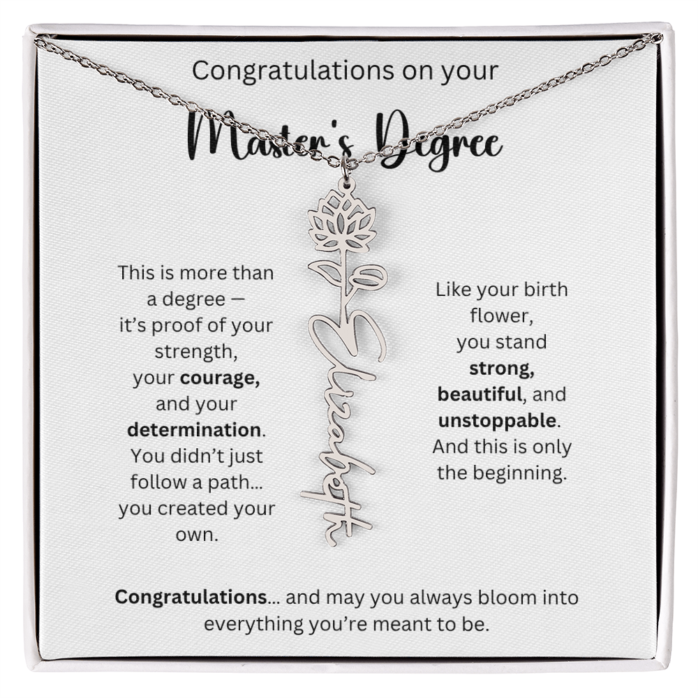 Masters Degree Graduation Gift - Personalized Birth Flower Name Necklace