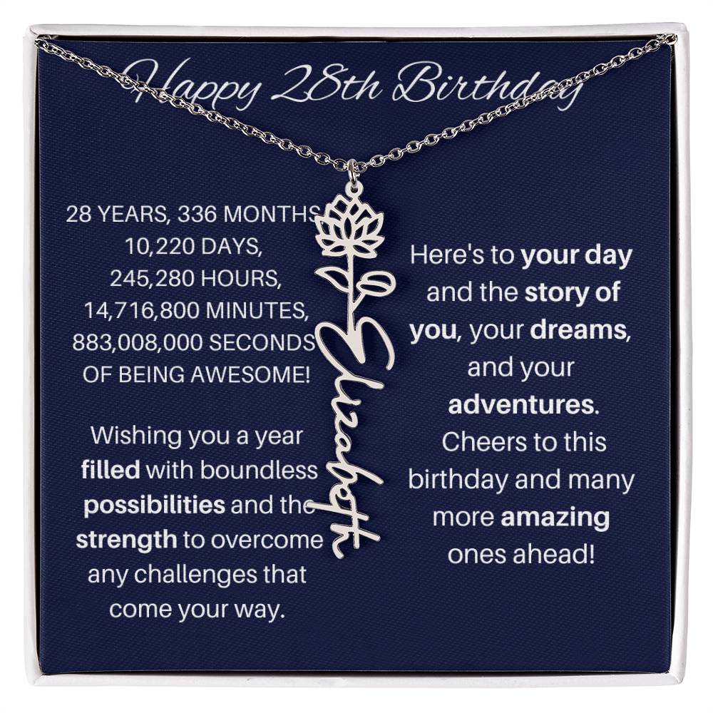 28th Birthday Birth Flower Necklace