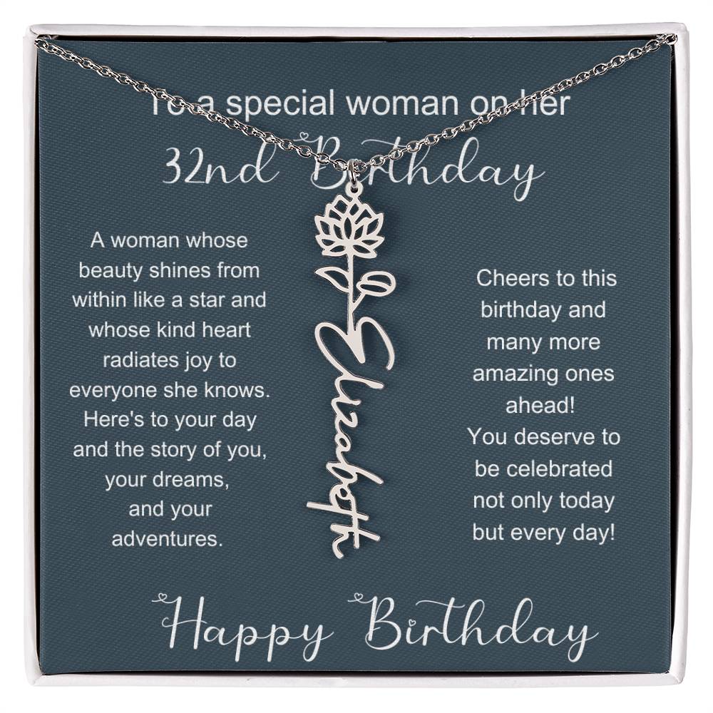 To A Special Woman On Her 32nd Birthday | Flower Name Necklace