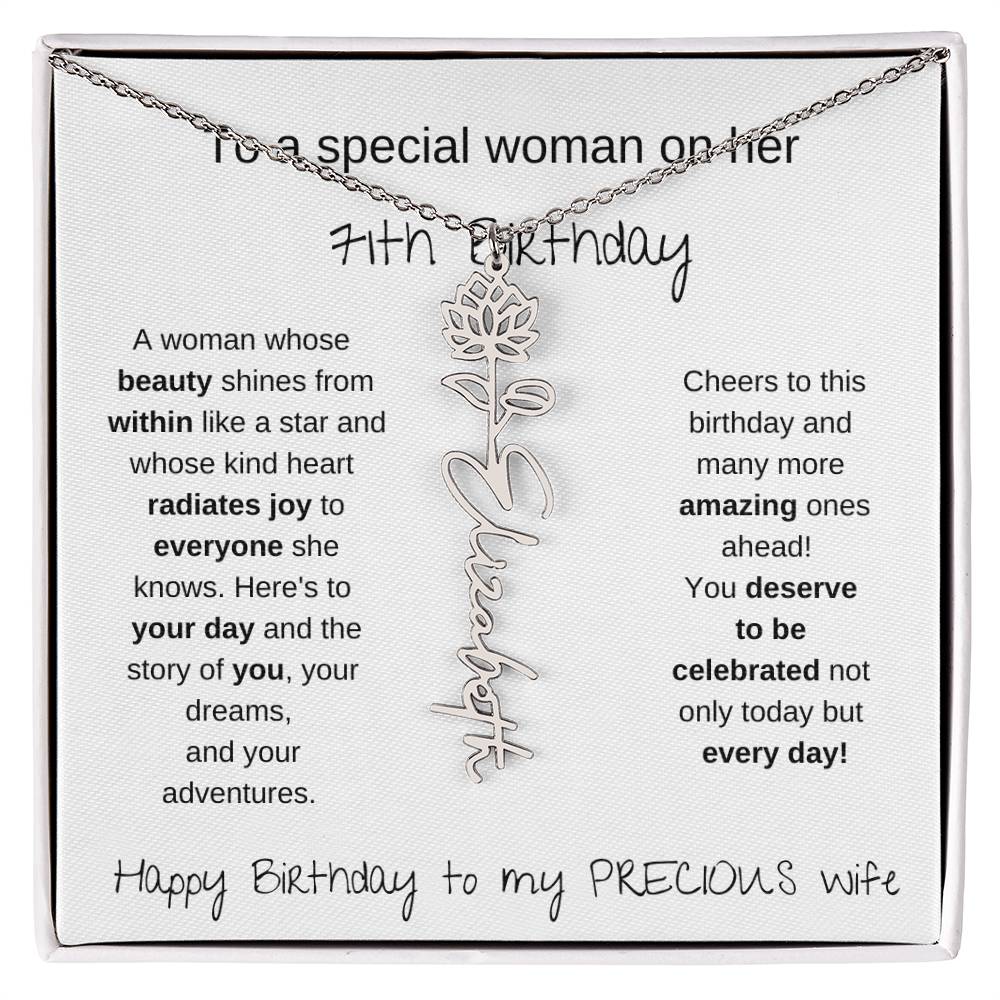 Happy 71th Birthday To My Precious Wife - Birthflower Necklace