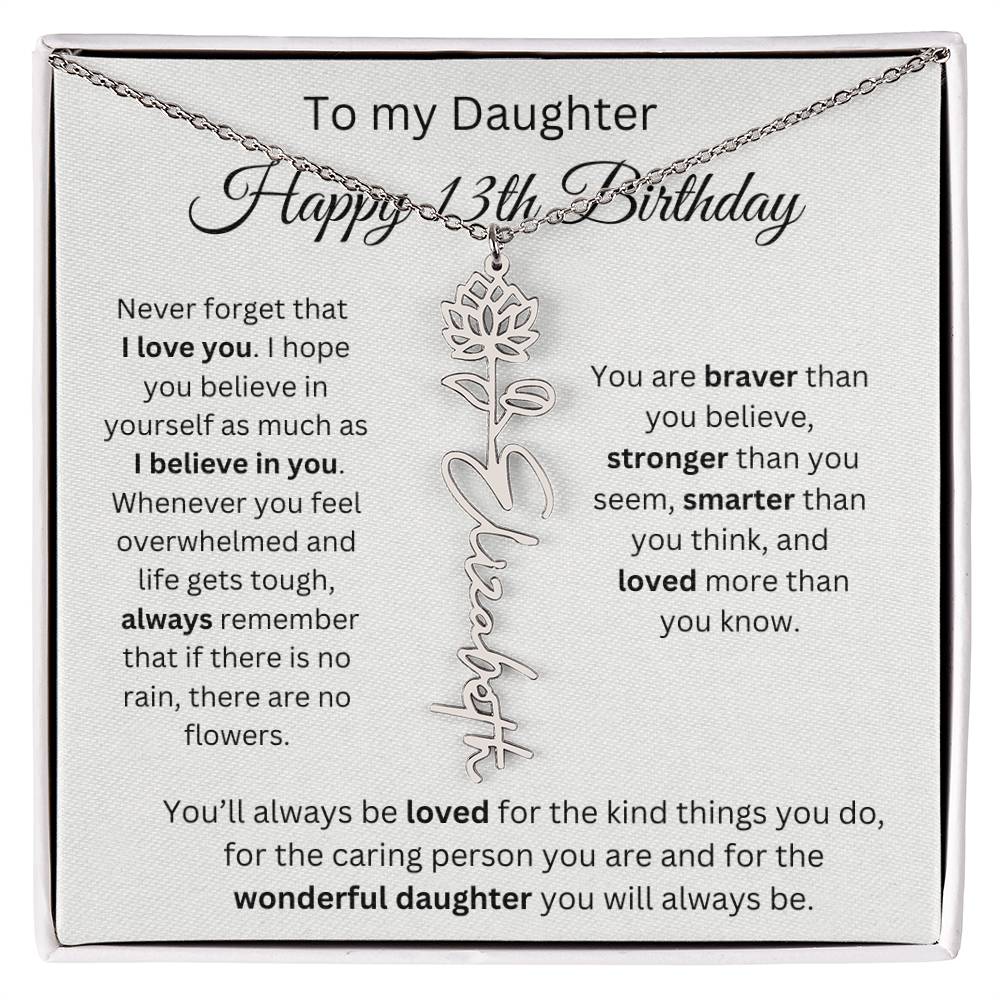 Happy 13th Birthday - Flower Name Necklace