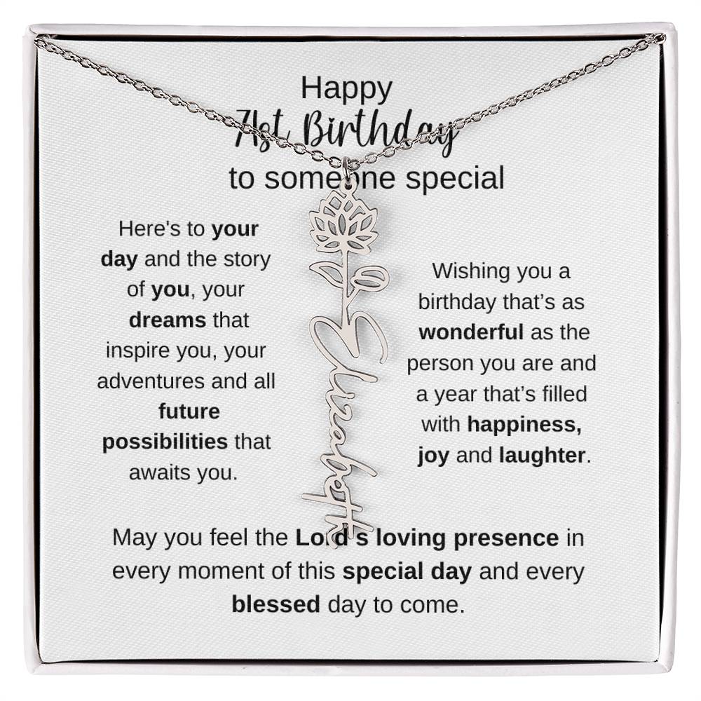 Happy 71st Birthday To Someone Special - Flower Name Necklace