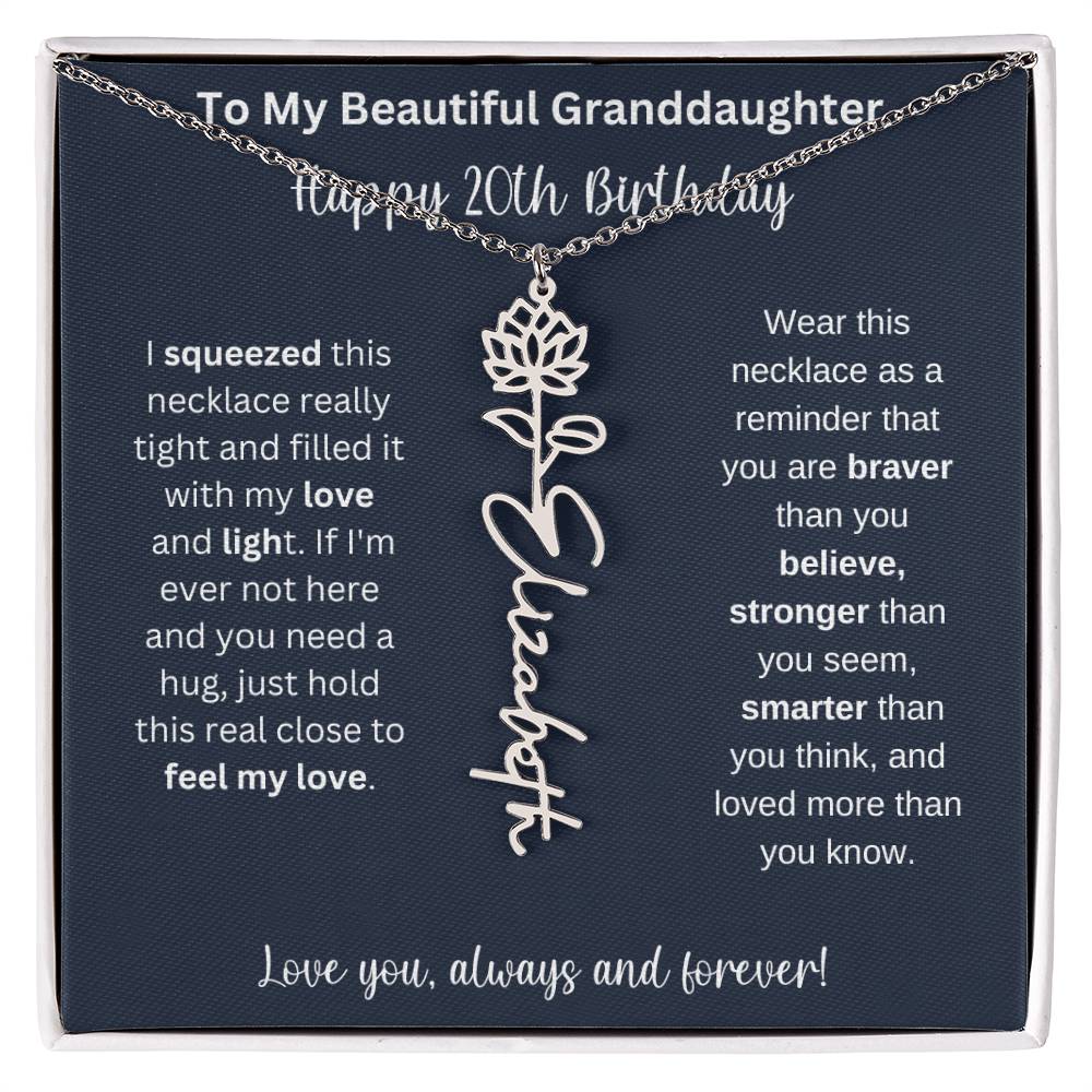 Flower Name Necklace 20th Birthday Necklace Gift To My Granddaughter
