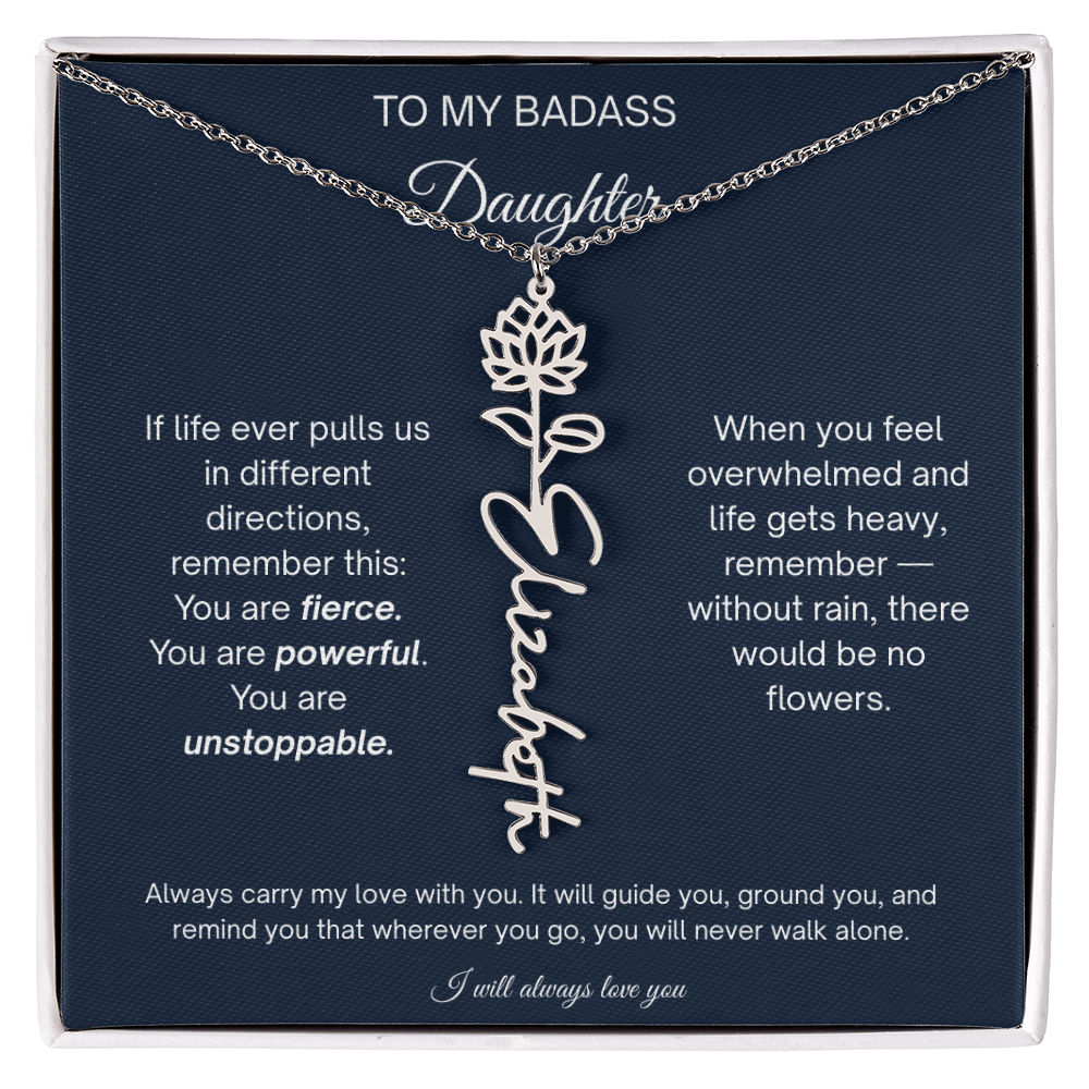 Badass Daughter Personalized Birth Flower Name Necklace