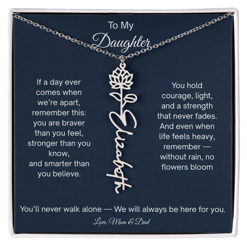 Personalized Daughter Gift - Birth Flower Name Necklace