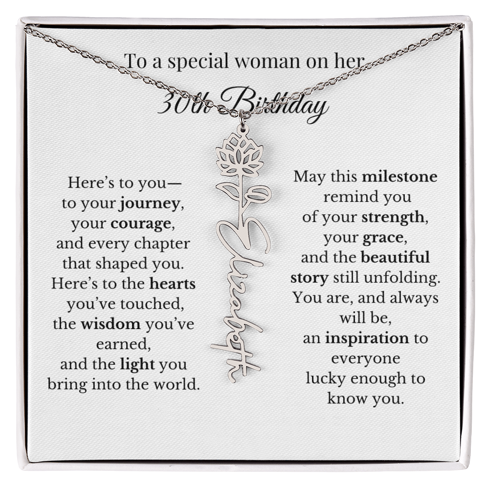 30th Birthday Gift To A Special Woman | Personalized Birth Flower Name Necklace