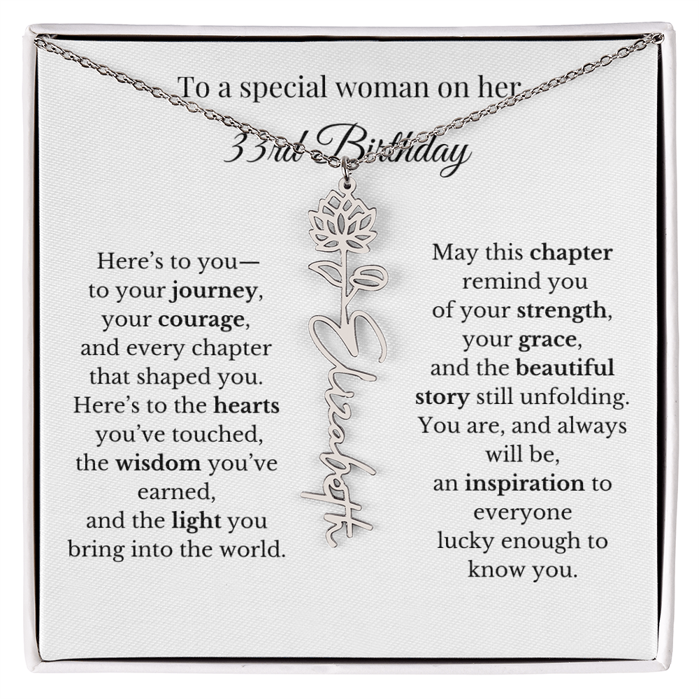 33rd Birthday Gift for Her Birth Flower Name Necklace