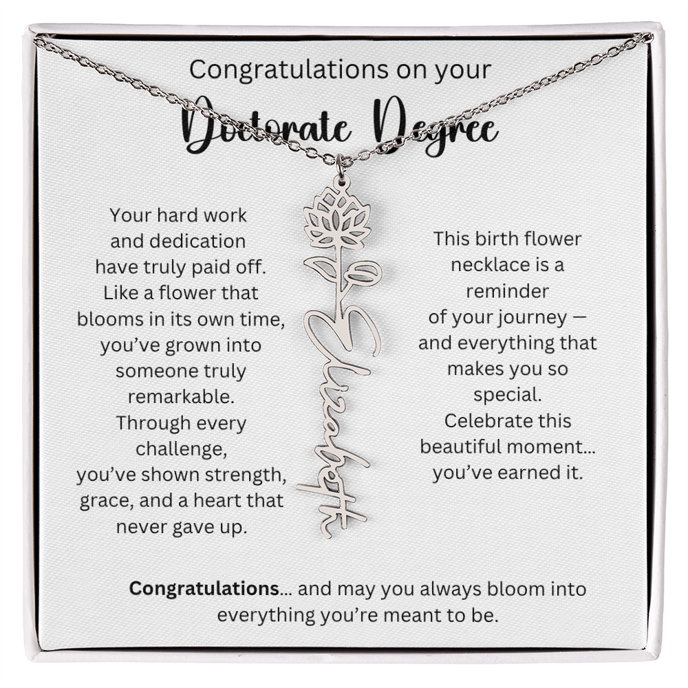 Personalized Doctorate Graduation Gift - Birth Flower Name Necklace