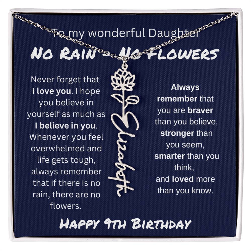 No Rain - No Flower | Happy 9th Birthday | Flower Name Necklace