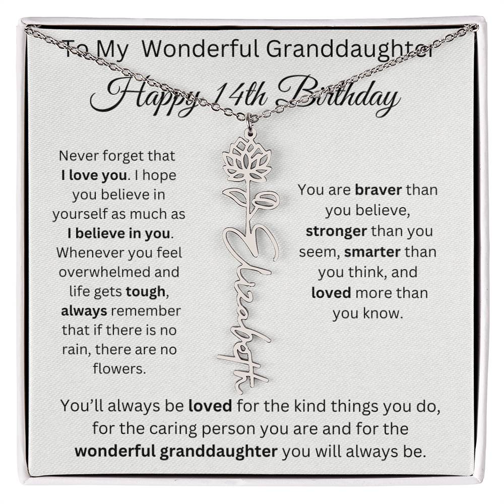 To My Wonderful Granddaughter - Happy 14th Birthday - Flower Name Necklace