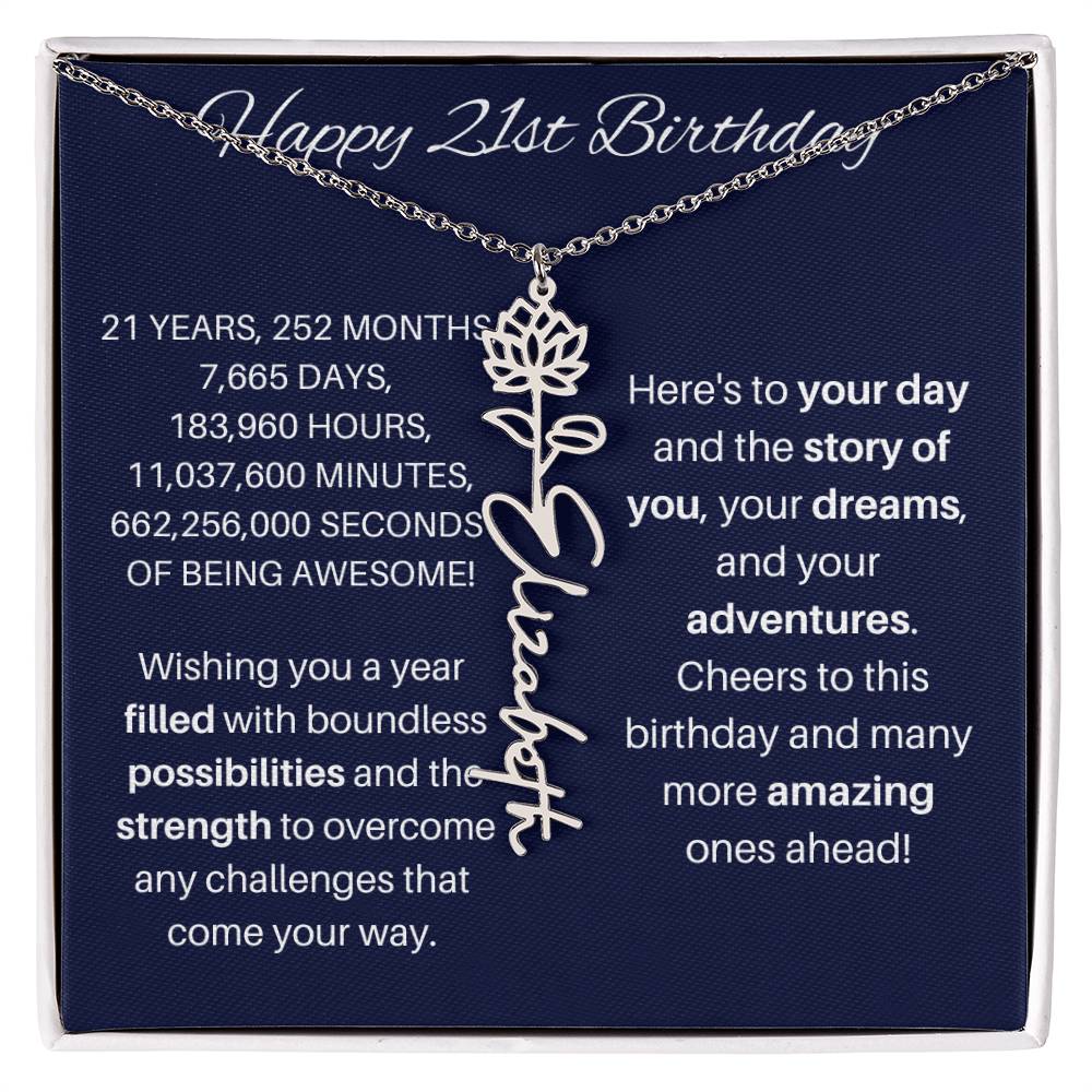 21st Birthday Birth Flower Necklace