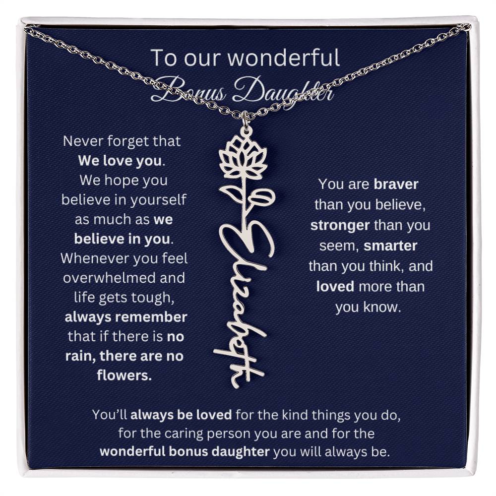 To Our Wonderful Bonus Daughter Personalized Birth Month Flower Necklace 1