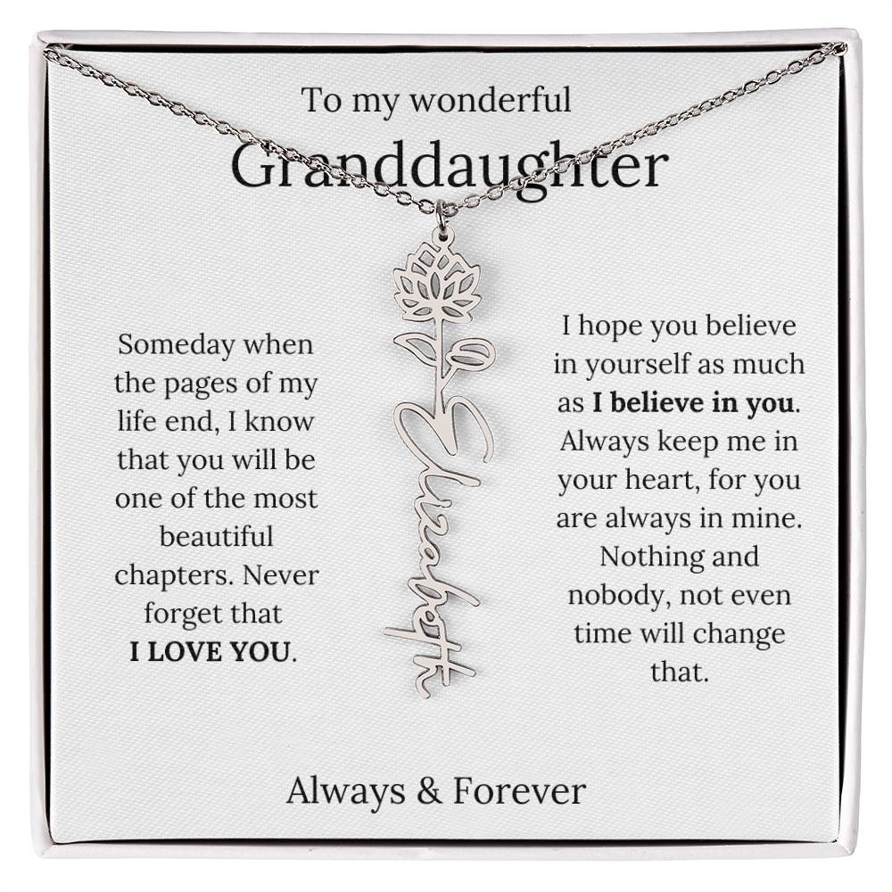 Granddaughter Personalized Keepsake Birth Flower Name Necklace