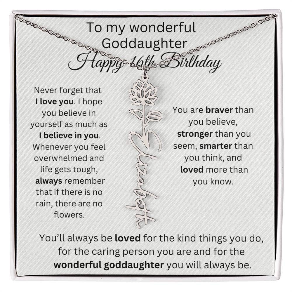 To My Wonderful Goddaughter - Happy 16th Birthday - Flower Name Necklace