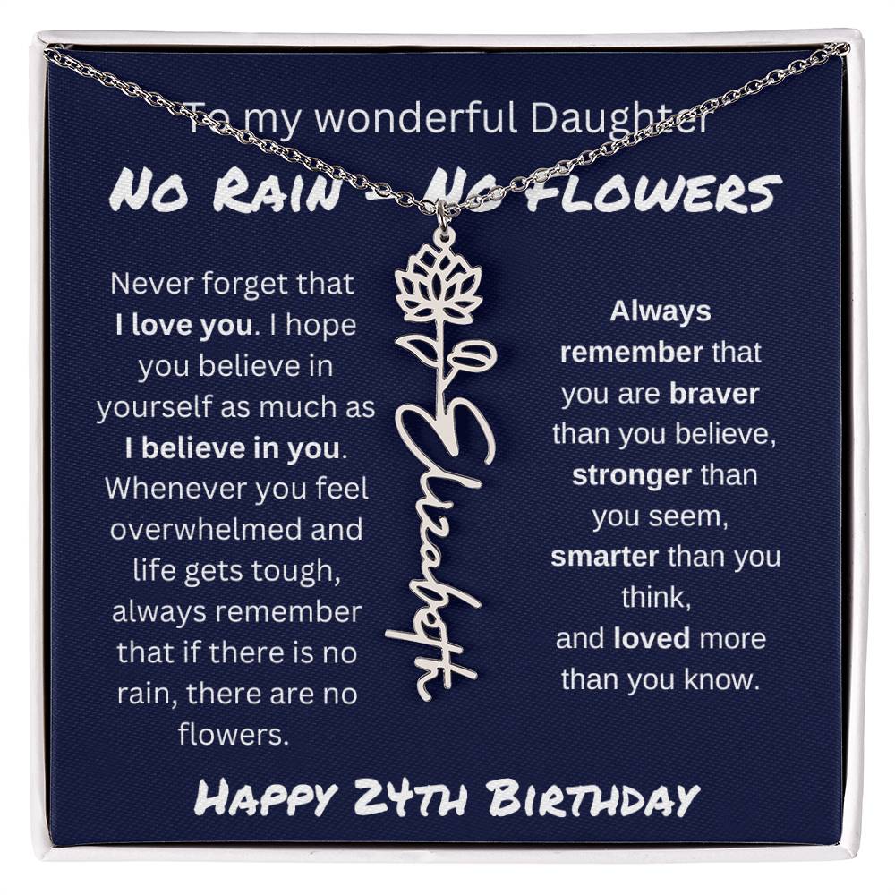 No Rain - No Flower | Happy 24th Birthday | Flower Name Necklace