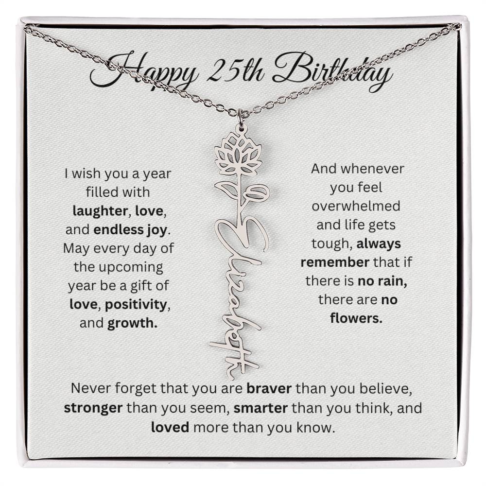 Happy 25th Birthday - Flower Name Necklace