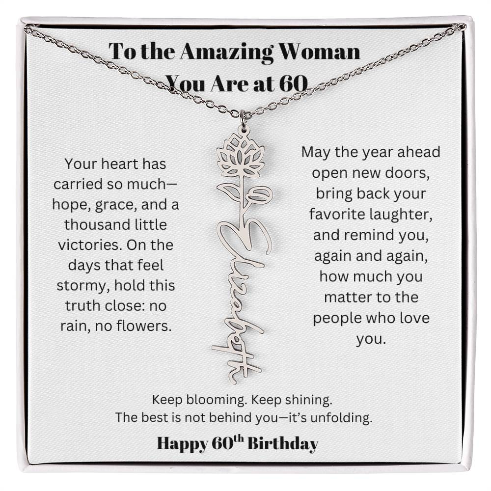 To The Amazing Woman | 60th Birthday Keepsake Jewelry | Flower Name Necklace