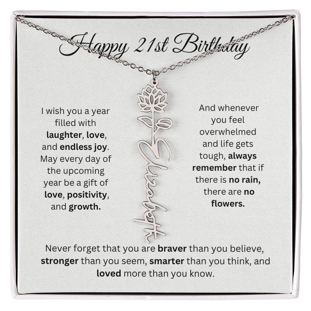 Happy 21st Birthday - Flower Name Necklace