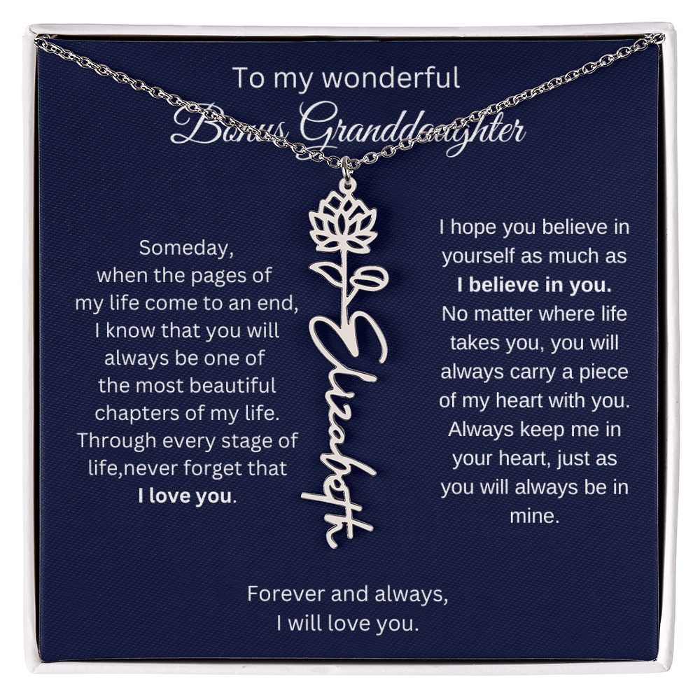 To My Bonus Granddaughter Jewelry Gift - Birth Flower Name Necklace