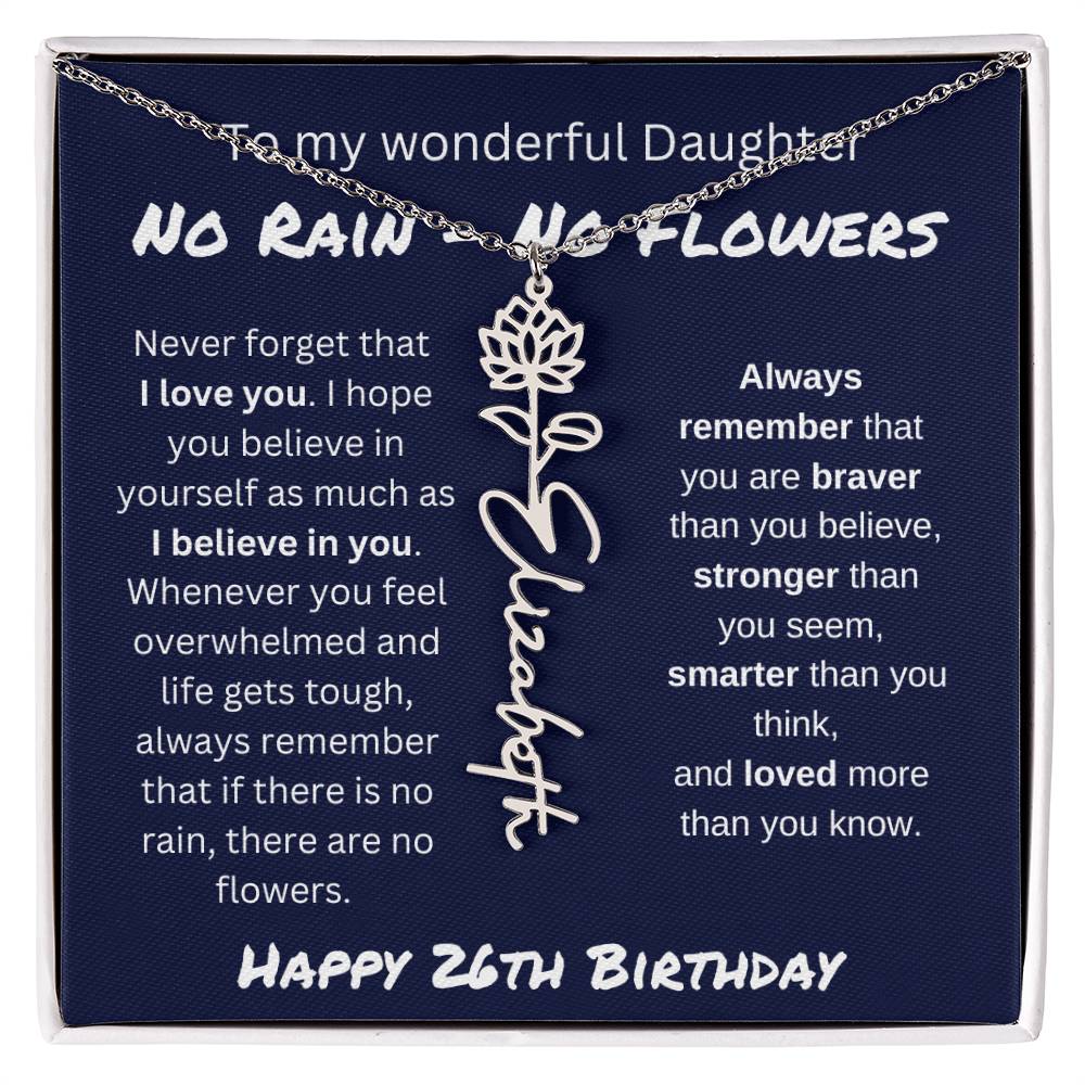 No Rain - No Flower | Happy 26th Birthday | Flower Name Necklace