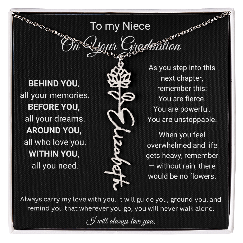 Graduation Birth Flower Name Necklace for Niece