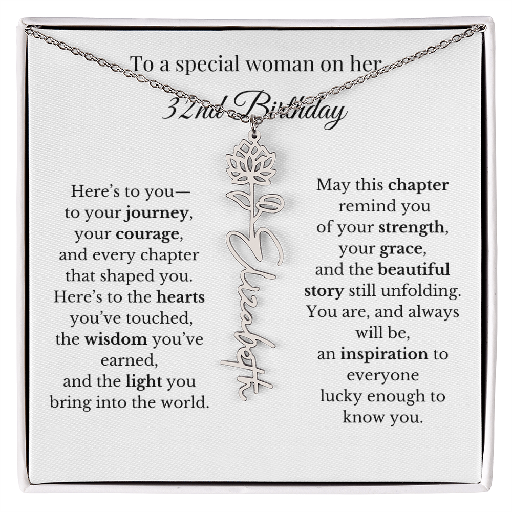32nd Birthday Gift for Her Birth Flower Name Necklace