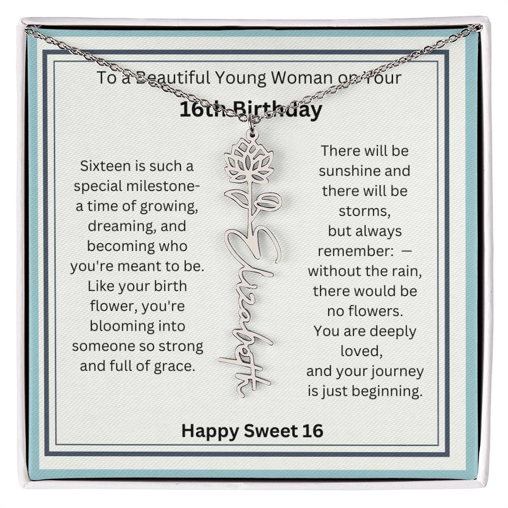Sweet 16 Birth Flower Name Necklace Gift 2