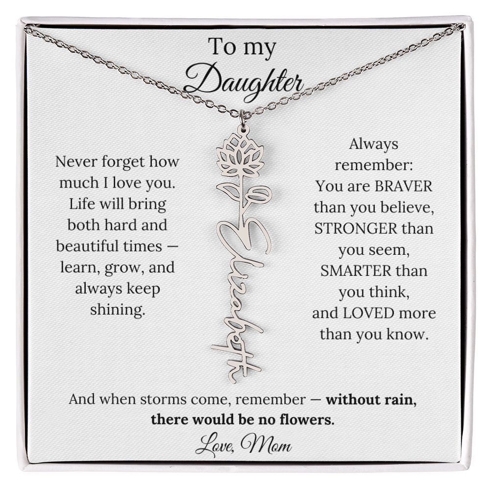 Personalized Jewelry Gift To My Daughter Birth Flower Name Necklace From Mom