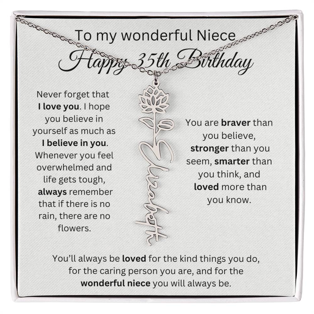 To My Wonderful Niece Happy 35th Birthday - Flower Name Necklace