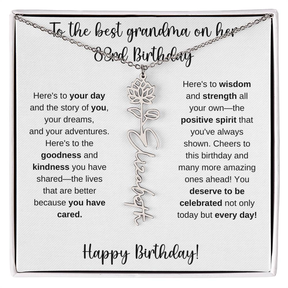 To The Best Grandma - Happy 83rd Birthday | Flower Name Necklace