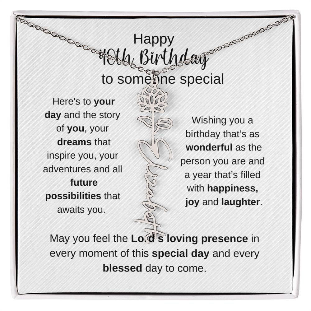 Happy 40th Birthday To Someone Special - Flower Name Necklace
