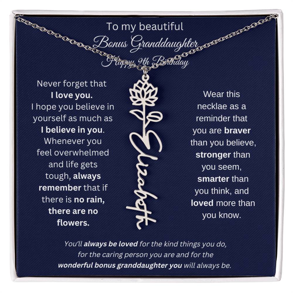 9th Birthday Bonus Granddaughter Gift | Personalized Flower Name Necklace