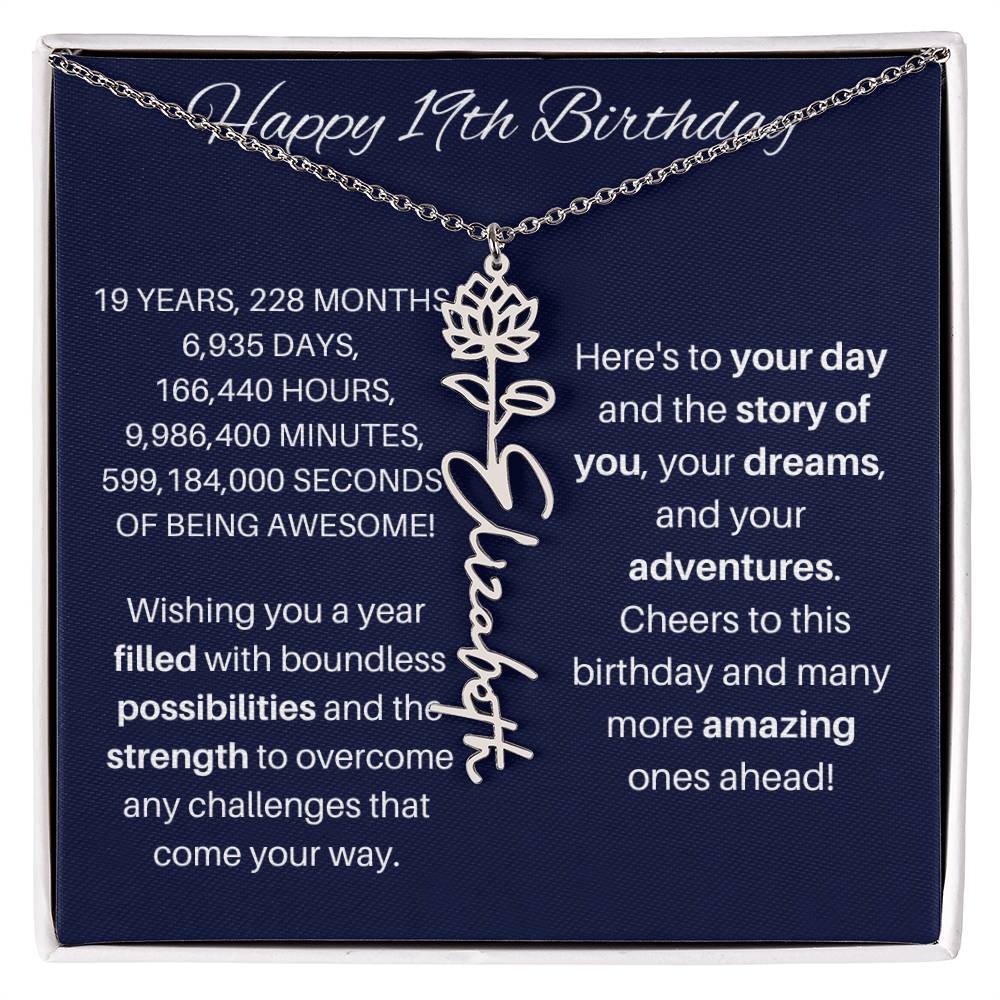 19th Birthday Birth Flower Necklace