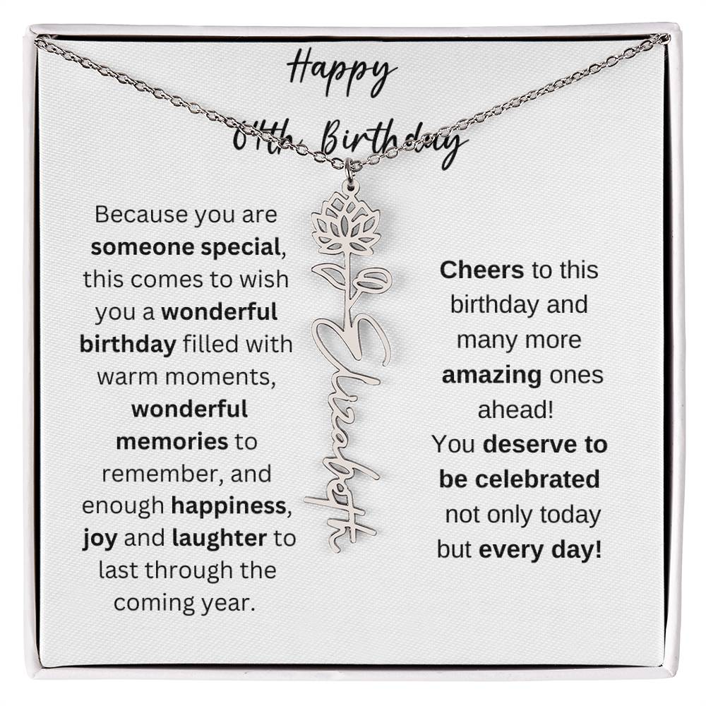 Happy 64th Birthday - Flower Name Necklace