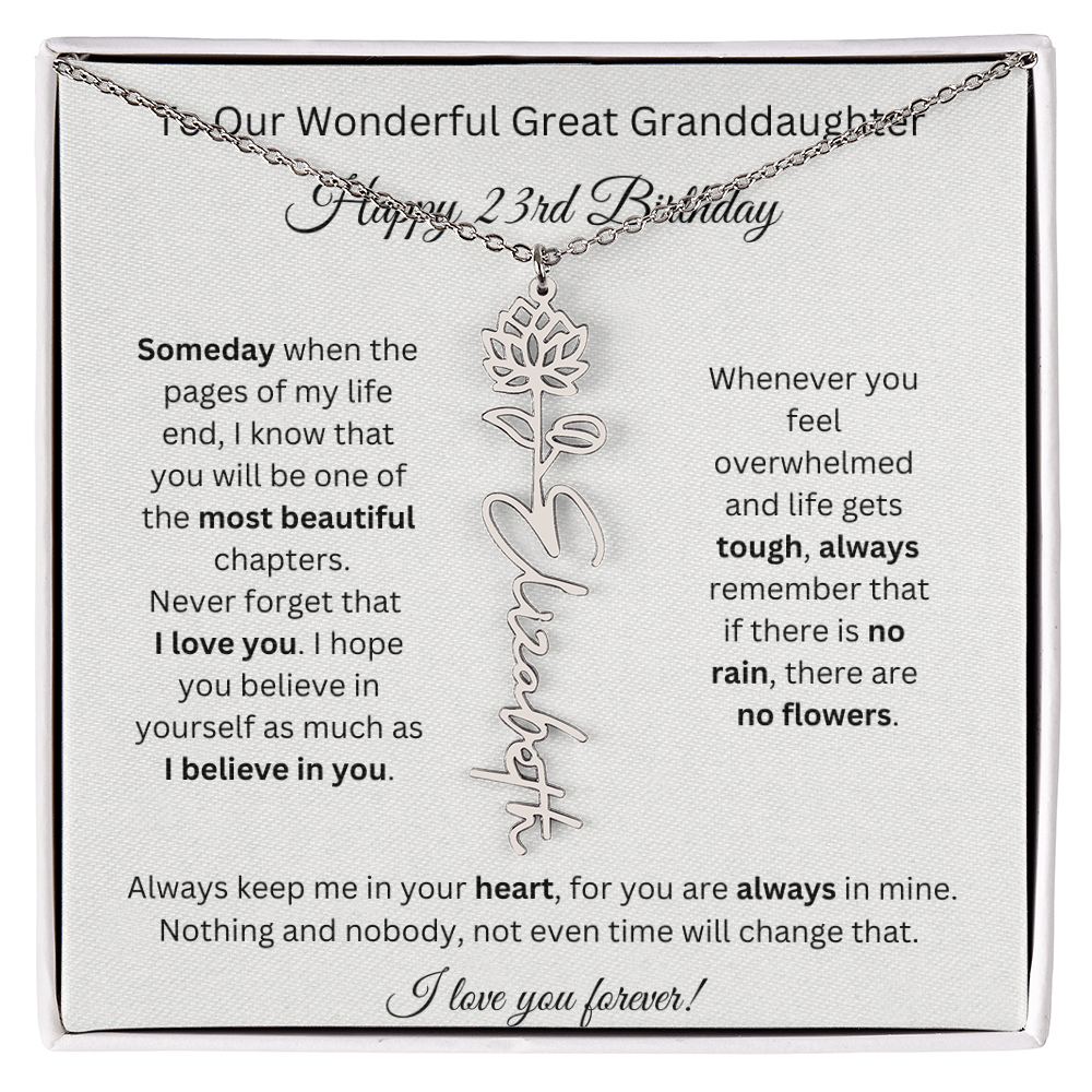 Birthflower Name Necklace To My Great Granddaughter's 23rd Birthday