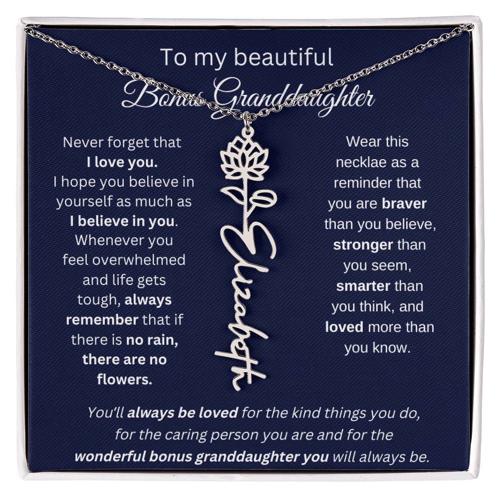To My Beautiful Bonus Granddaughter | Never Forget That I Love You | Flower Name Necklace